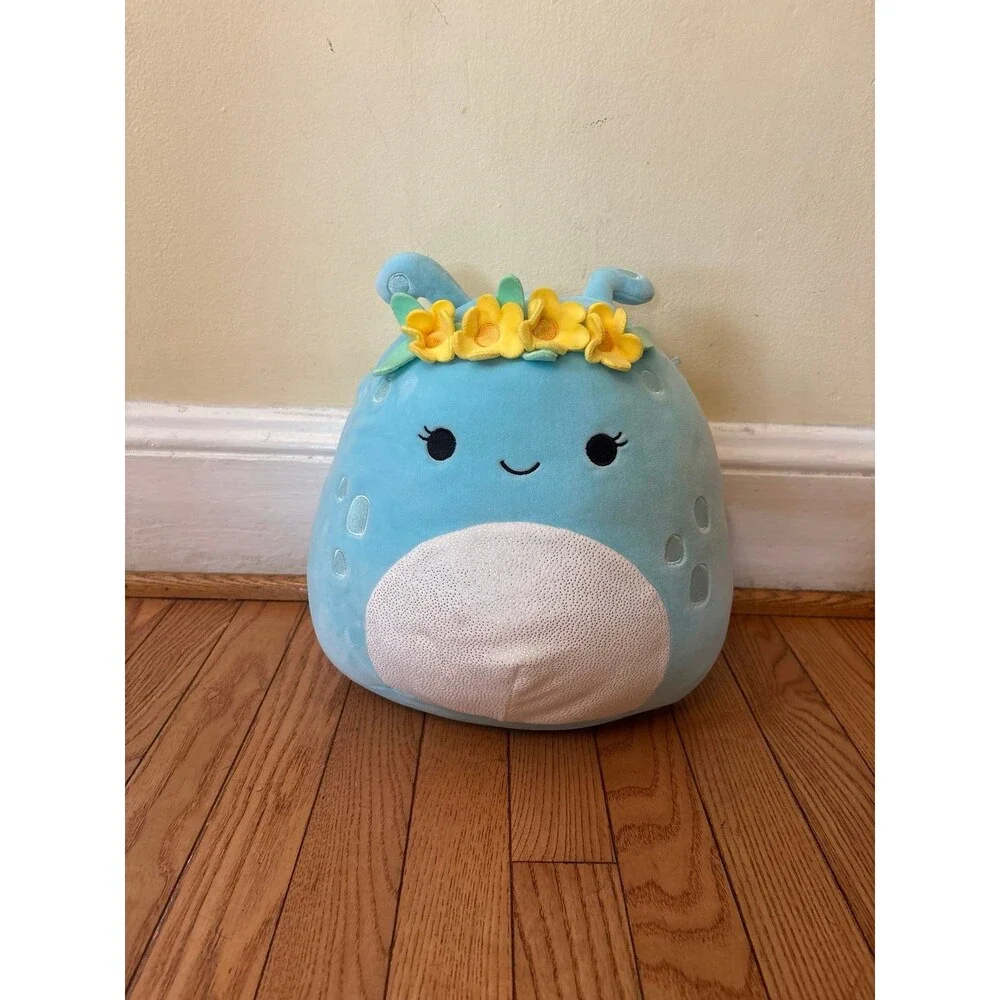 Squishmellow stuffed animal blue yellow flowers 12